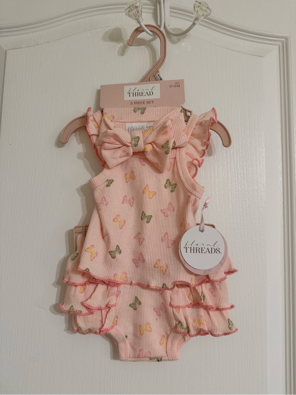 Pink Butterfly Ruffle Baby Romper Set
